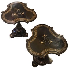 Pair of 19th Century French Napoleon III Black Lacquered Mother-of-Pearl Tables