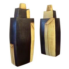 Tall Architectural Pair of Sequoia Miller Art Pottery Covered Urns, 2009