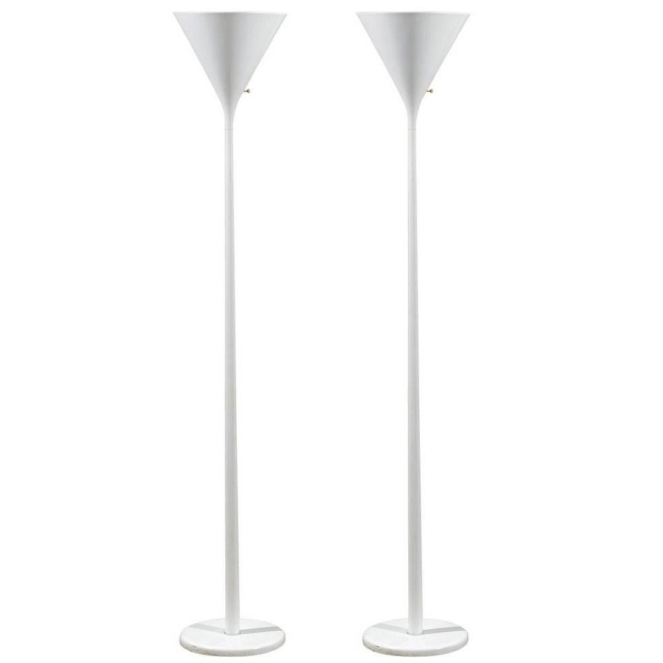 Pair of White Torchiere Floor Lamps by Nessen