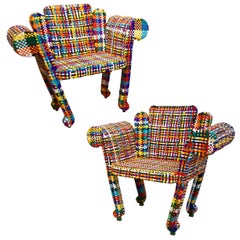 1980s Anacleto Spazzapan Italian Pop Art Pair of Colorful Baroque Armchairs