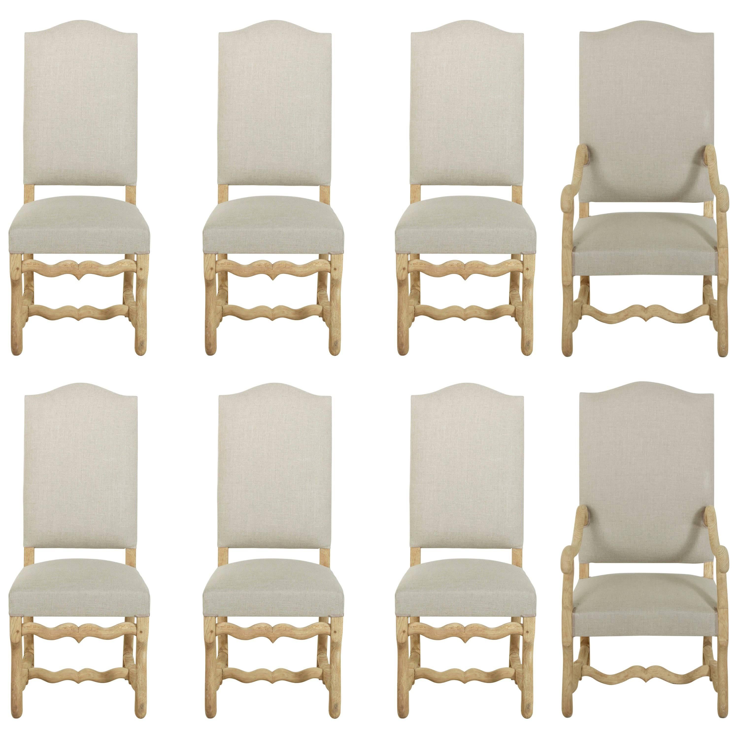 Mid-20th Century Set of Eight French Oak Mutton Leg Dining Chairs