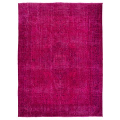 Vintage Oriental Rug Overdyed in Hot Fuchsia Pink Color