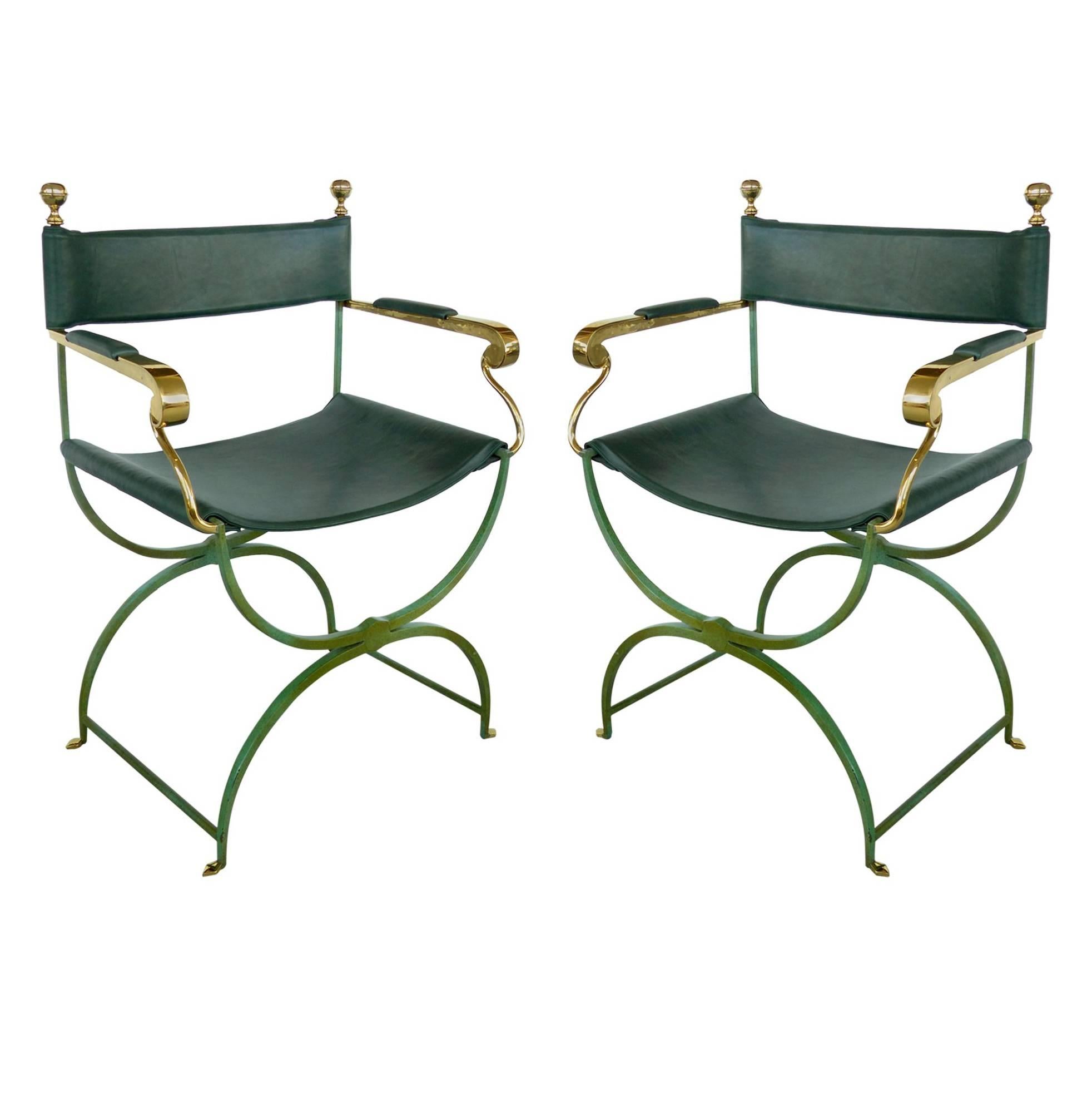 Pair of Brass Director's Chairs by Valenti, Spain