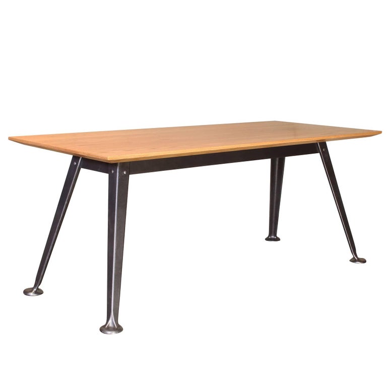 Bespoke Industrial Oak and Cast Iron SplayLeg Table For Sale at