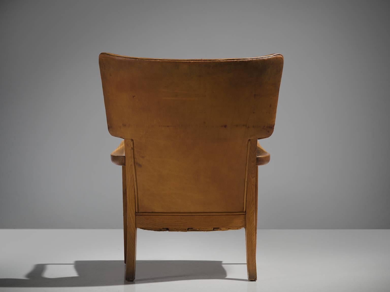Peter Hvidt Unique Early Wingback Chair in Cognac Leather In Good Condition In Waalwijk, NL