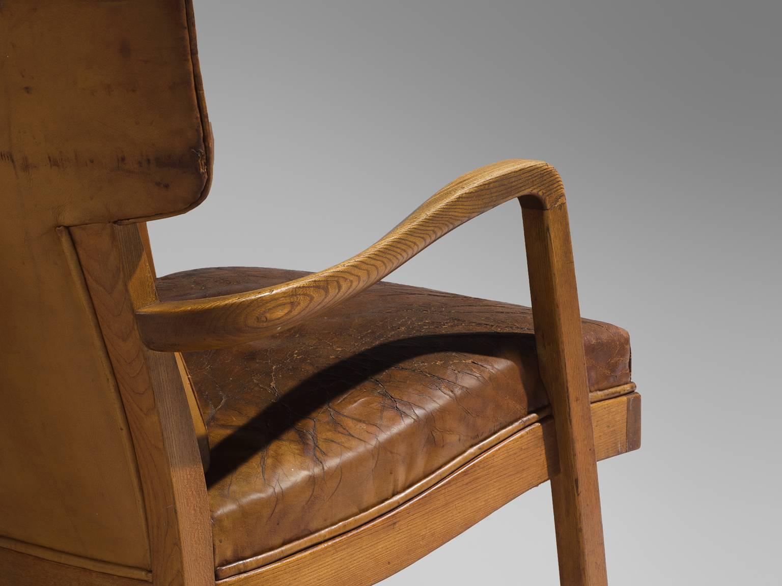 Peter Hvidt Unique Early Wingback Chair in Cognac Leather 2