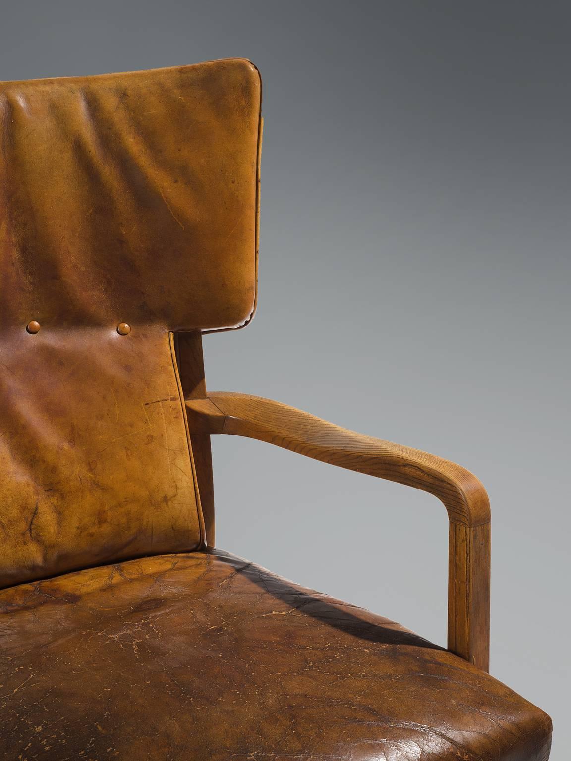 Peter Hvidt Unique Early Wingback Chair in Cognac Leather 1