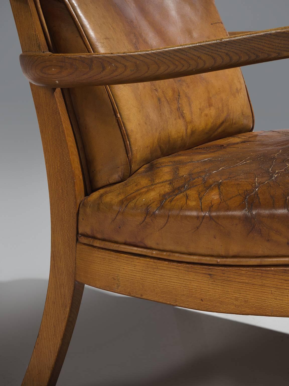 Peter Hvidt Unique Early Wingback Chair in Cognac Leather 4