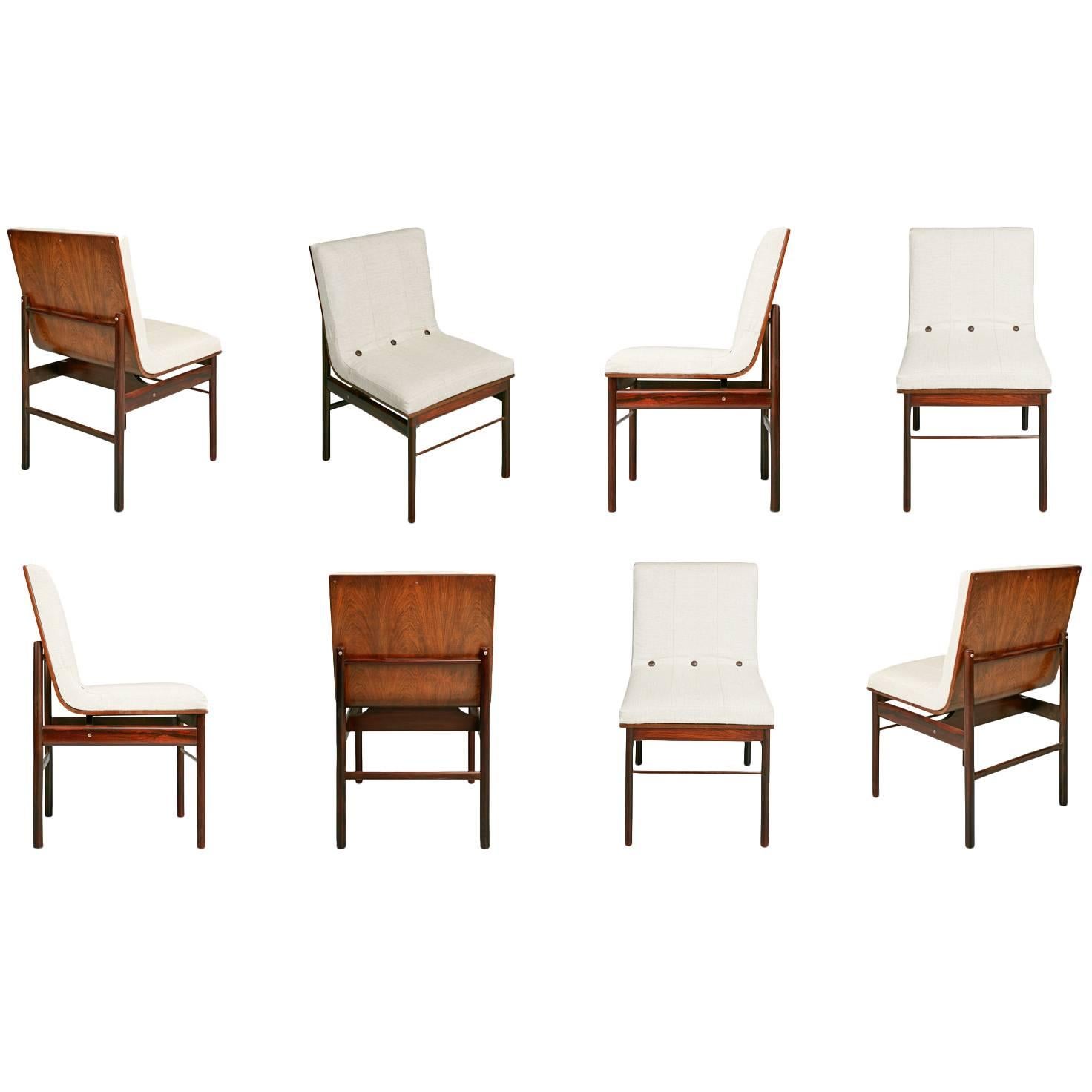 Brazilian Jacaranda and Linen Dining Chairs by Novo Rumo, Set of Eight