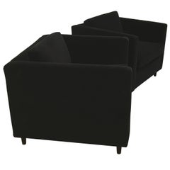 Mid-Century Modern Harvey Probber Style Pair of Black Velvet Tuxedo Club Chairs