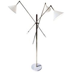 Patinated Brass Floor Lamp, Adjustable Three-Arm 'Triennale' Arredoluce Style