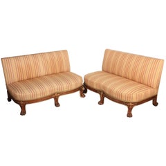 Pair of Walnut and Gilt Upholstered Sofas