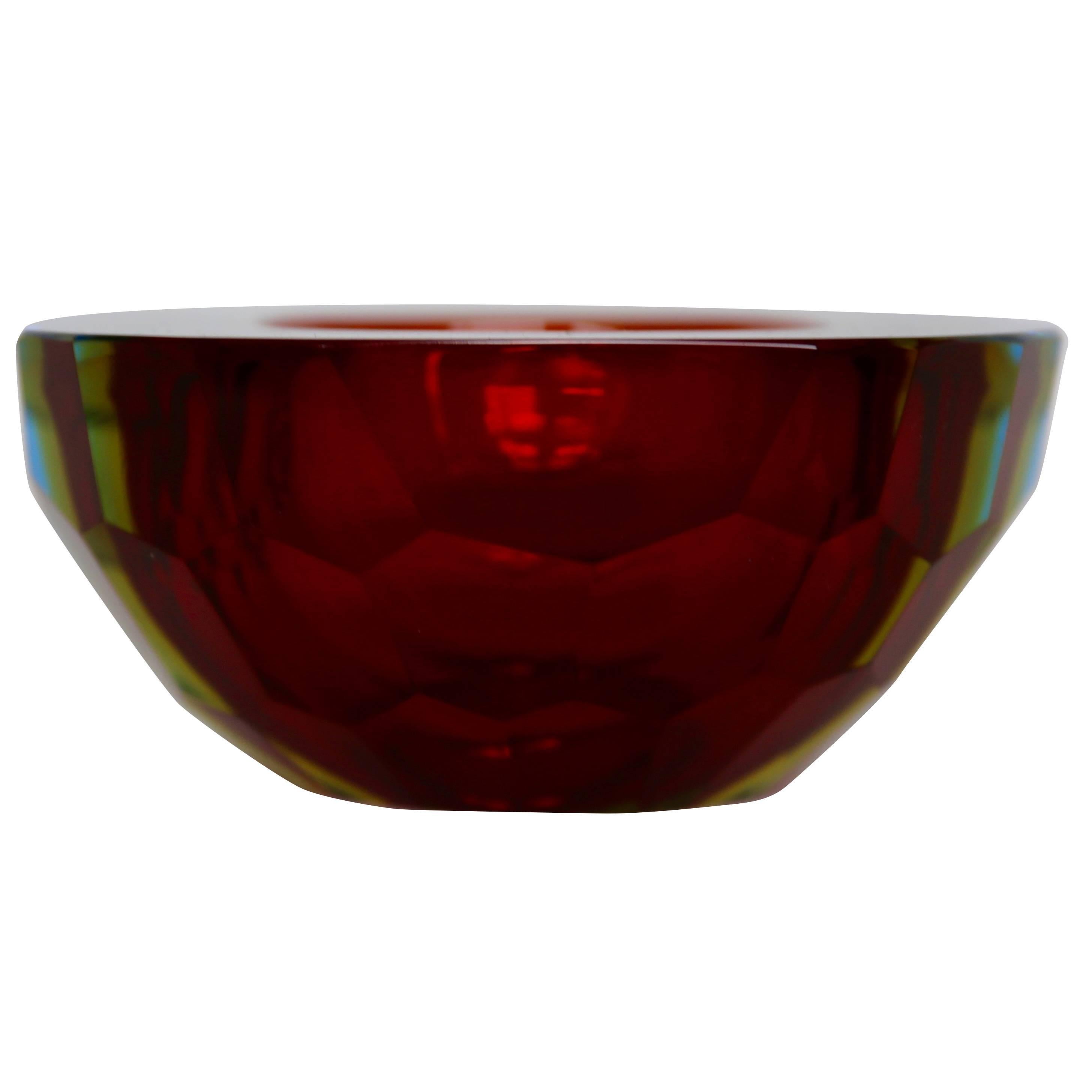 Murano Sommerso Diamond Faceted Geode Bowl by Mandruzzato