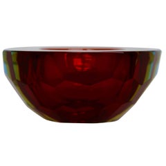 Murano Sommerso Diamond Faceted Geode Bowl by Mandruzzato Murano Sommerso Diamond Faceted Geode Bowl by Mandruzzato