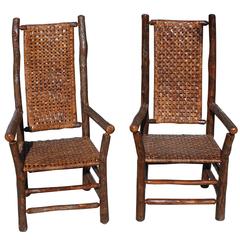 Pair of Signed Old Hickory Tall Back Armchairs