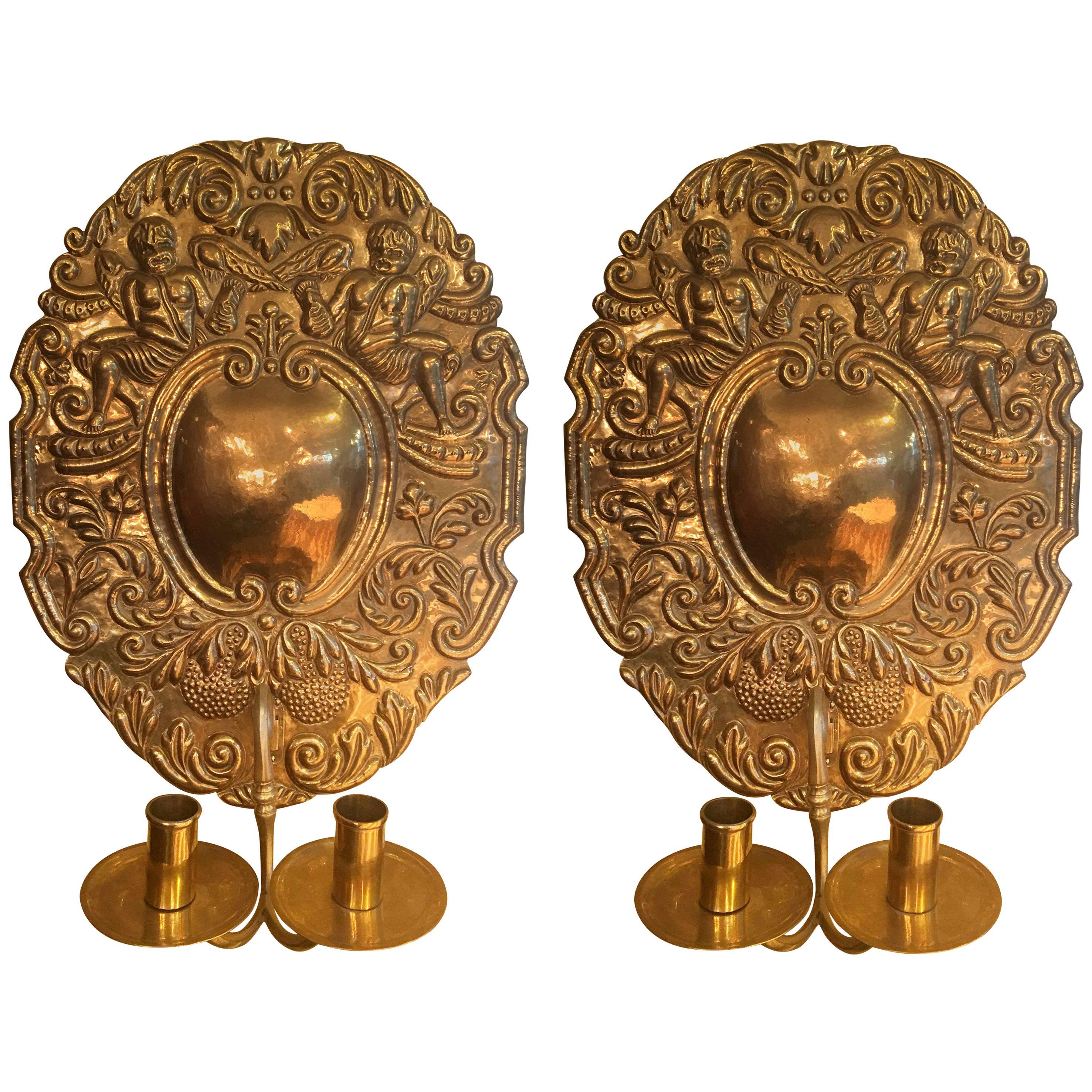 Pair of Late 19th Century Dutch Brass Sconces
