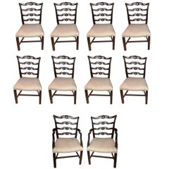Set of Ten Ladder Back Chippendale Style Dining Chairs