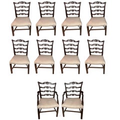 Set of Ten Ladder Back Chippendale Style Dining Chairs