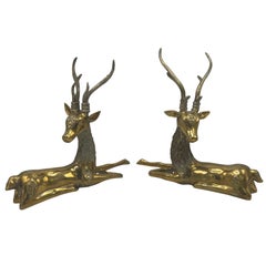 Vintage 1970s Sarreid Ltd. Brass Deer Sculptures, Pair