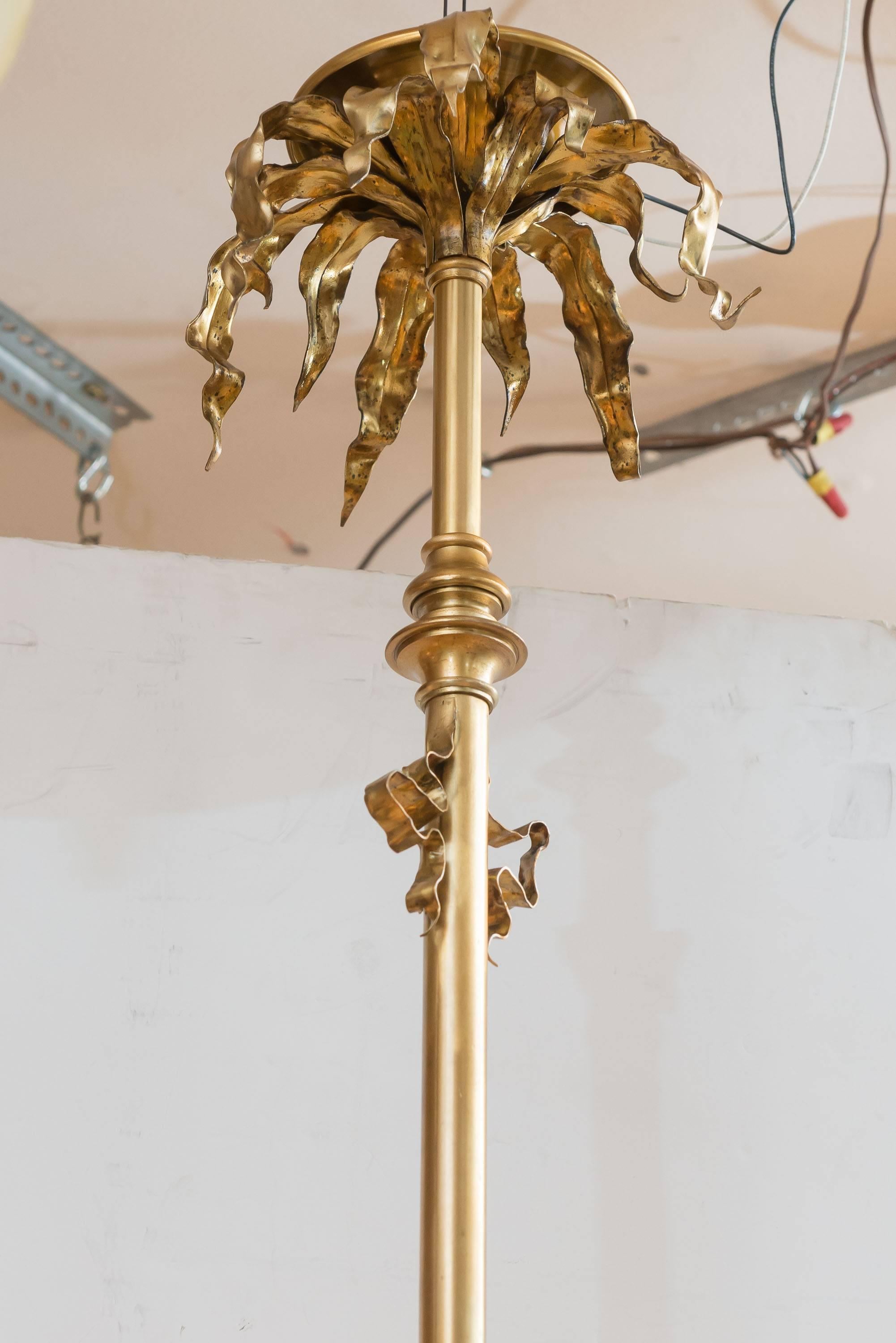 Bronze Eight-Arm Art Nouveau Chandelier with Handblown Period Art Glass Shades