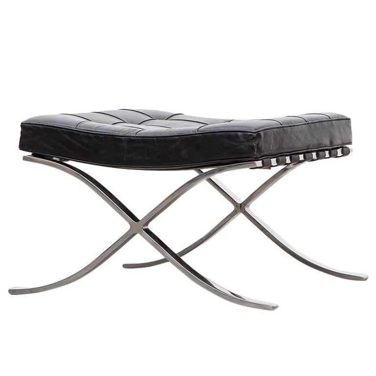 1920s Black Leather Ottoman by Mies van der Rohe