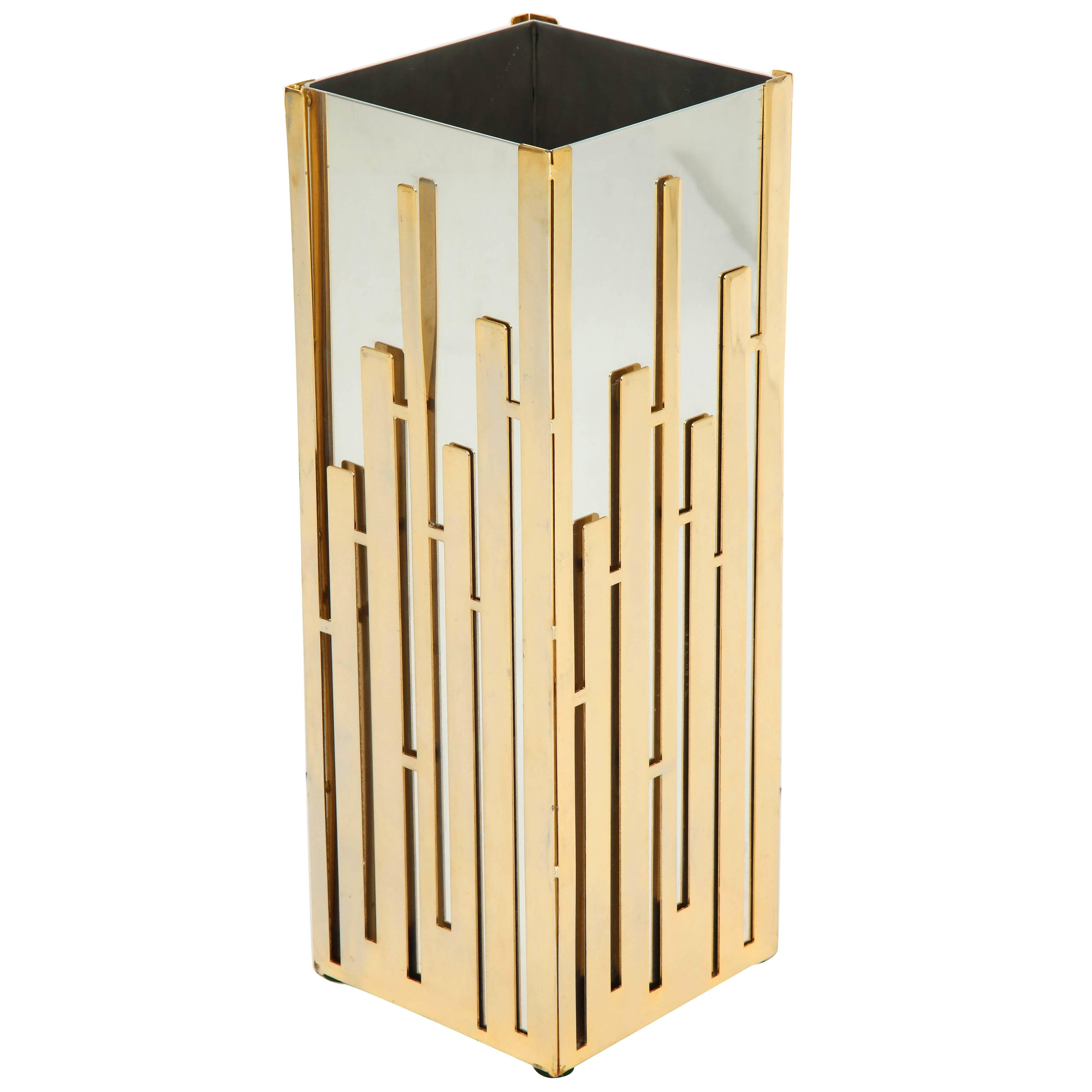 Umbrella Stand in Nickel and Brass  For Sale