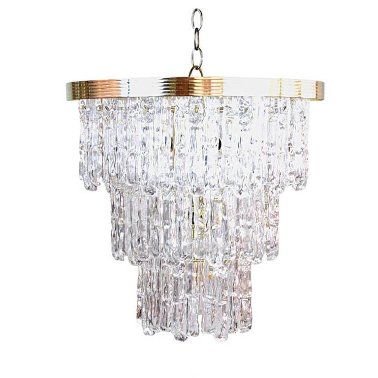 Tiered Lucite Icicle Chandelier For Sale