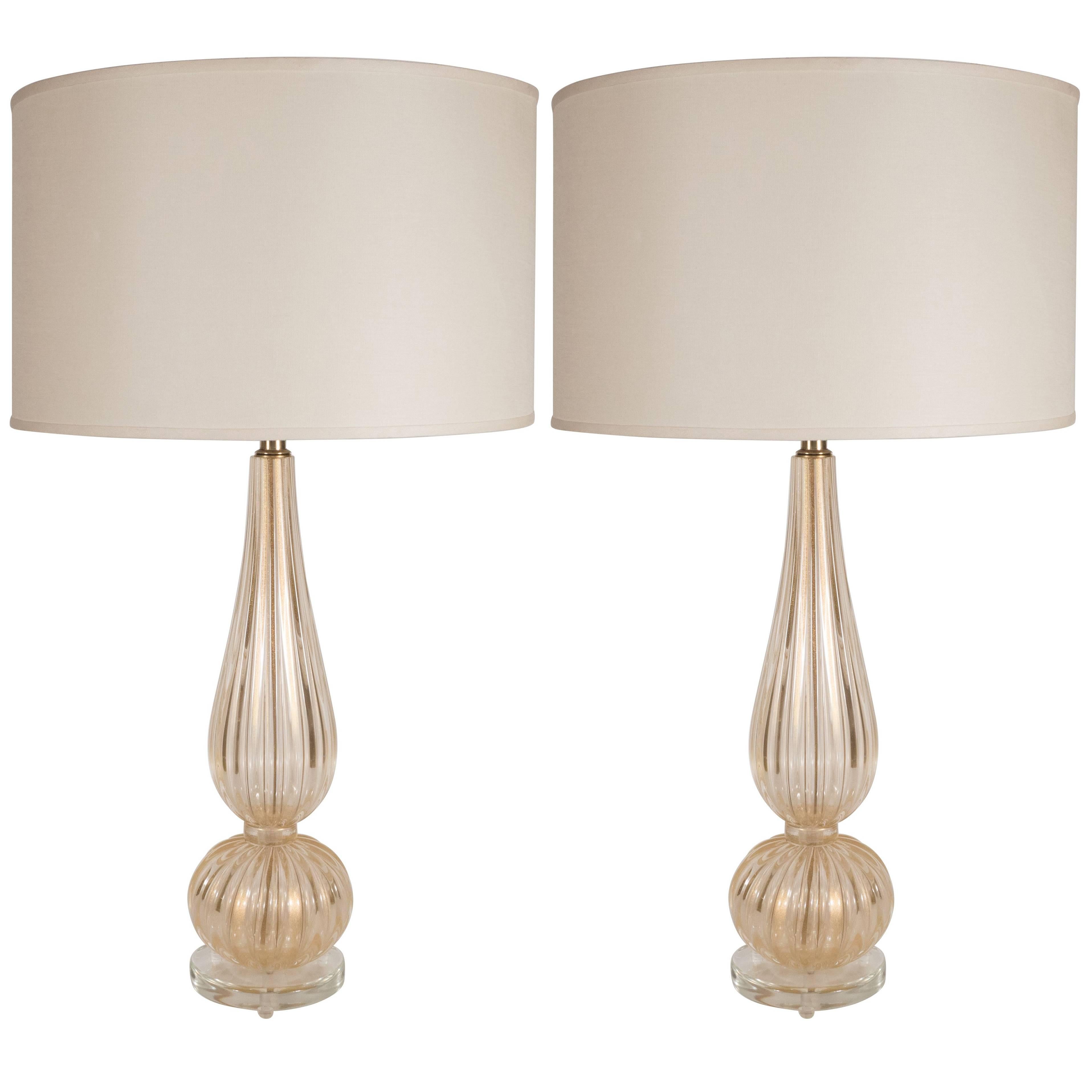 Handblown Modernist Murano Table Lamps with 24-Karat Yellow Gold Flecks For Sale