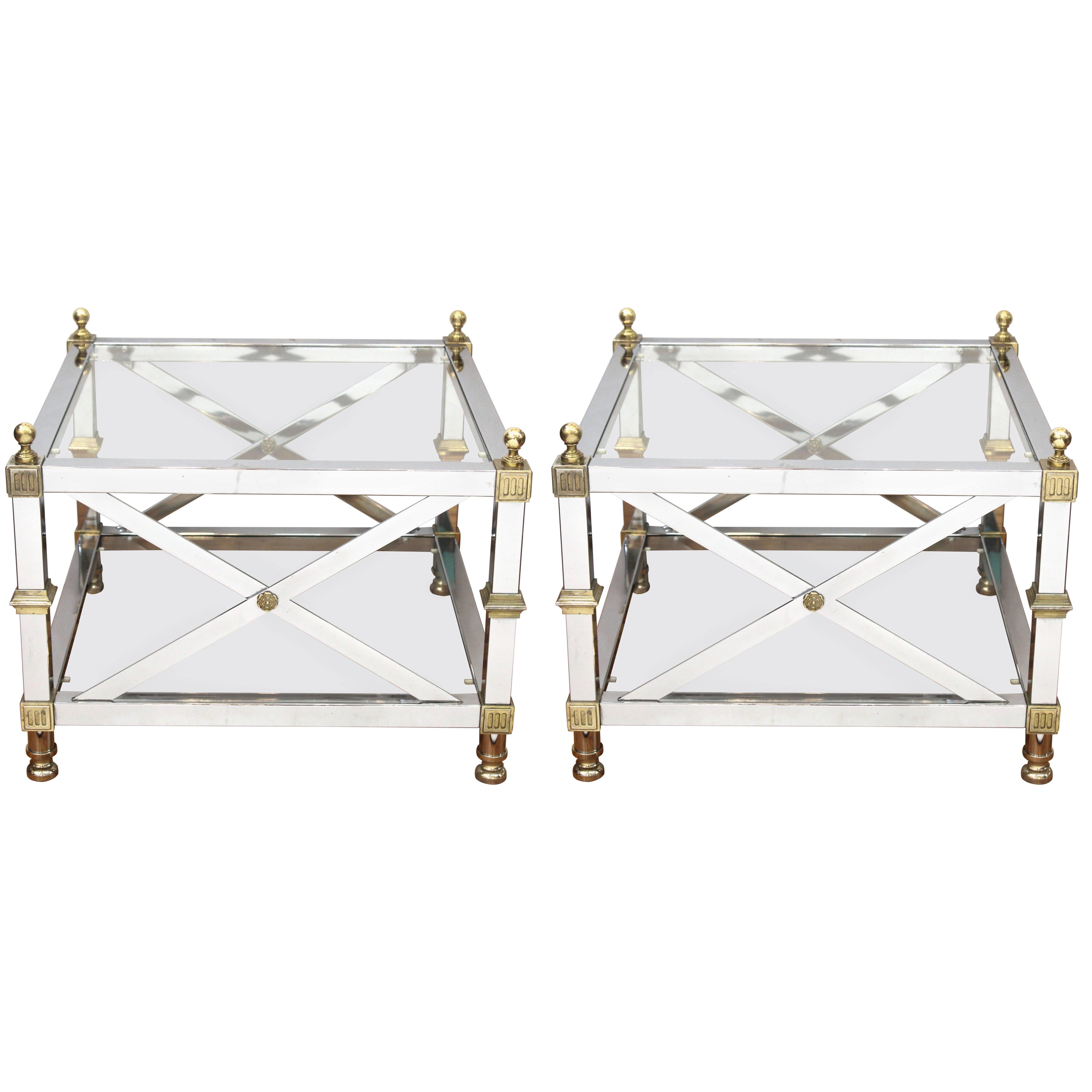 Maison Jansen Directoire Style Chrome and Brass Coffee Tables