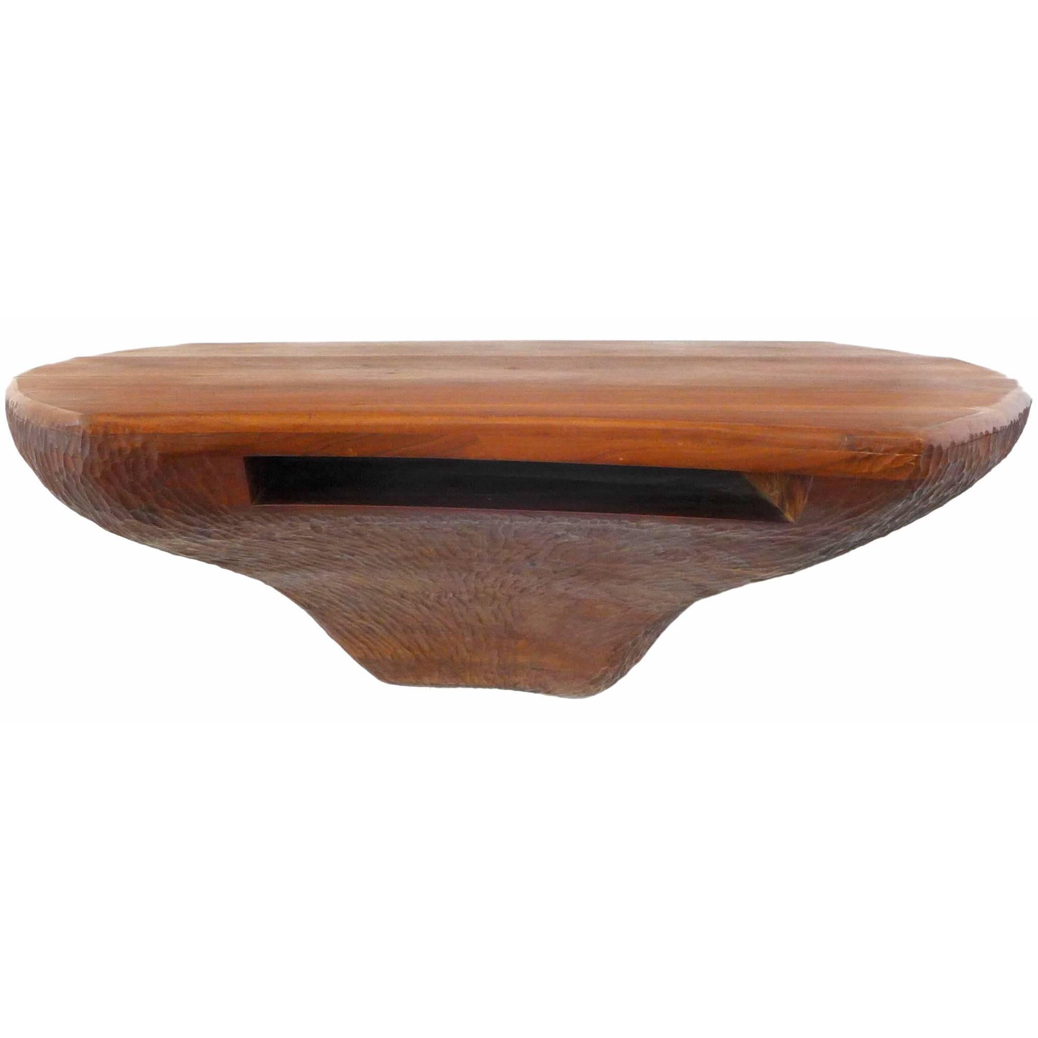 Fantastic Chip-Carved American Craft Wall-Mount Wood Console For Sale