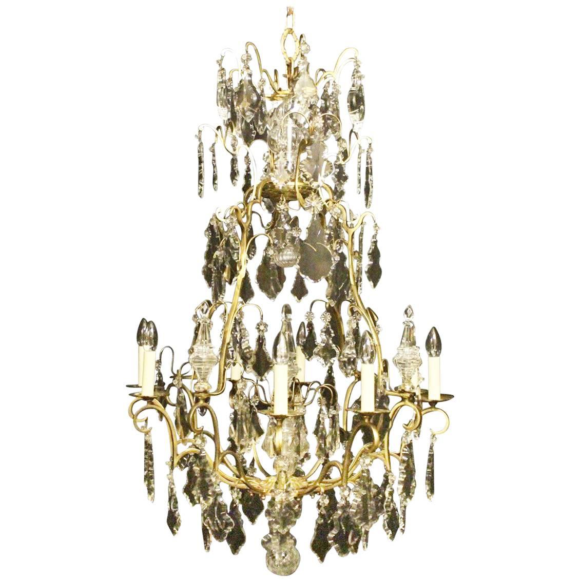 French 19th Century Gilded and Crystal Eight-Light Cage Antique Chandelier For Sale