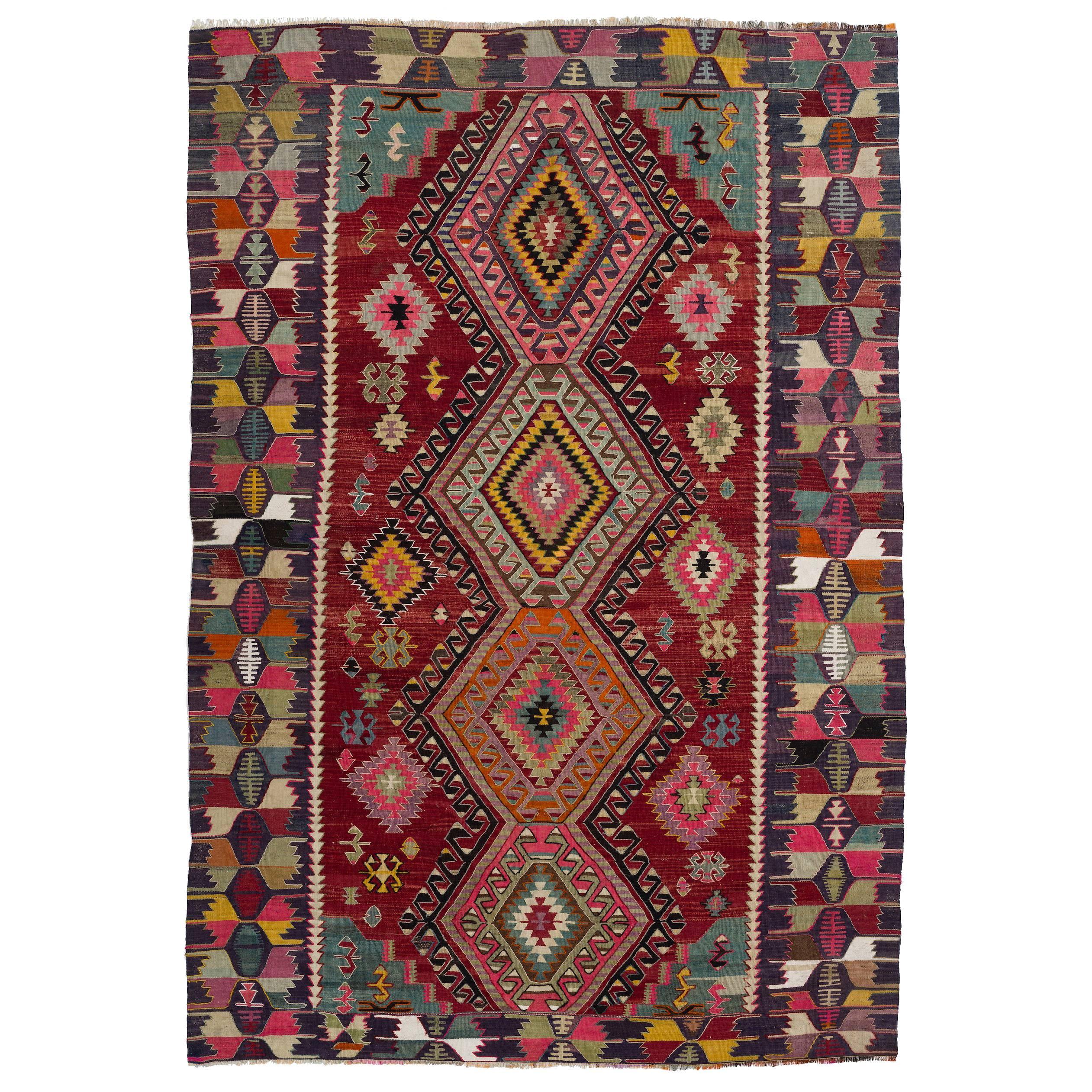 Dazzling Vintage Anatolian Kilim, Flat-Weave Rug