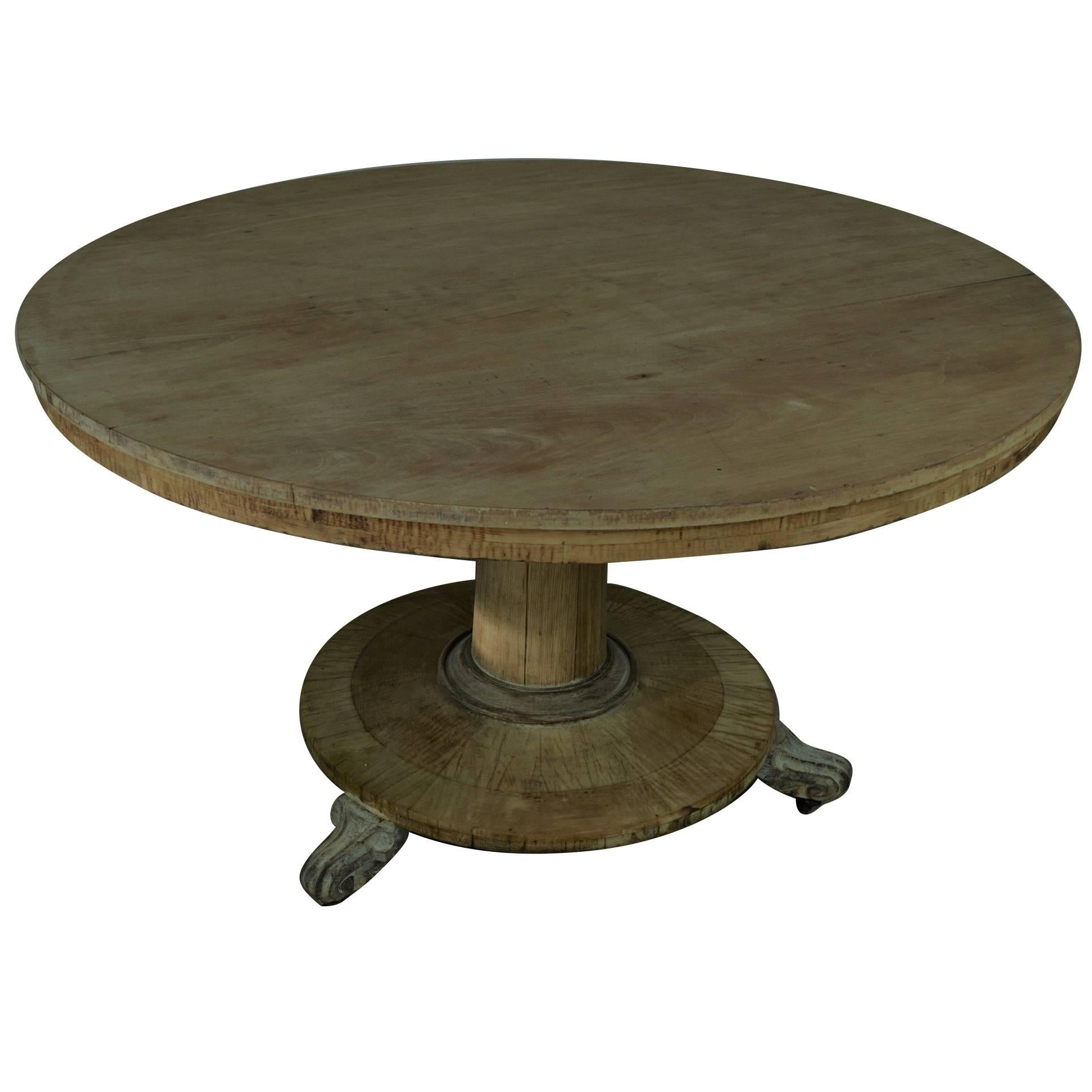 Large Round Antique Bleached Dining Table, English Regency