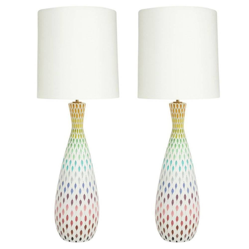 Bitossi Table Lamps, Piume Multi-Color, Signed
