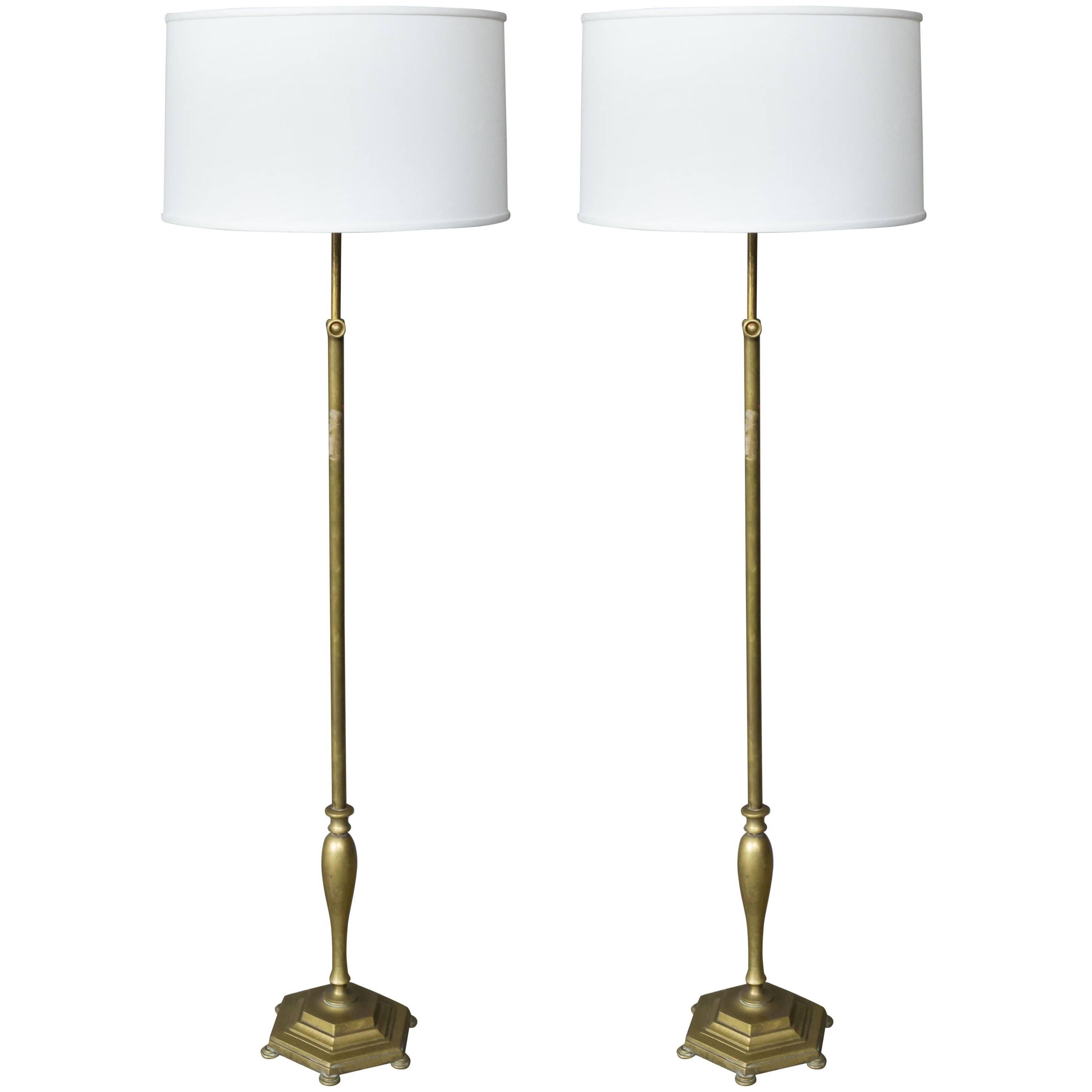 Pair of French 1940s French Brass Floor Lamps