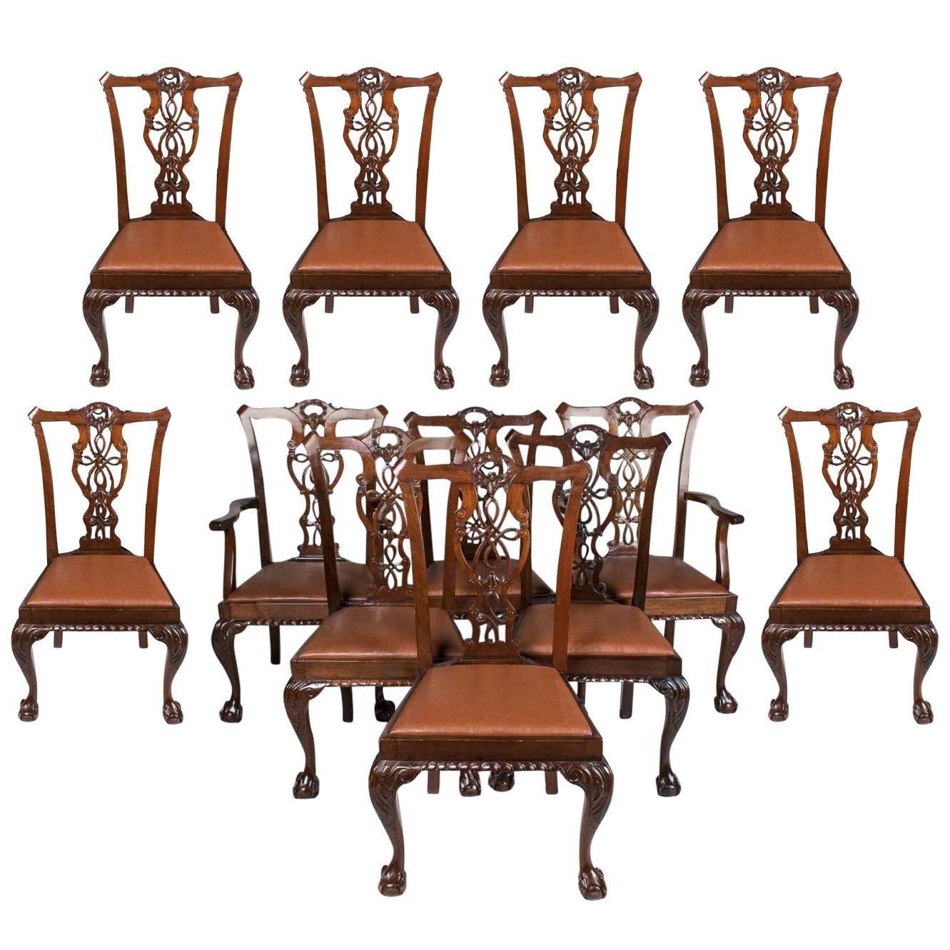 Set of Twelve 19th Century Walnut New York Chippendale Chairs, circa 1900