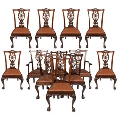 Antique Set of Twelve 19th Century Walnut New York Chippendale Chairs, circa 1900