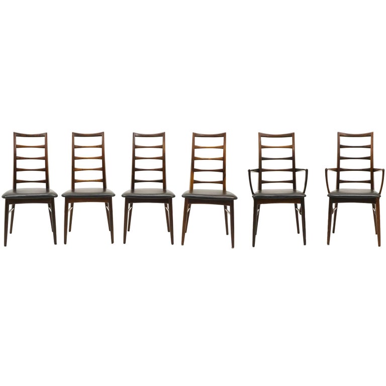 6 Rosewood Lis Dining Chairs by Niels Kofoed, Two with arms, Four armless at 1stDibs