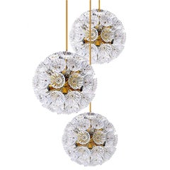 Three Floral Brass and Glass Chandeliers in the Style of Emile Stejnar
