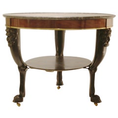 Carved Fauna Head Empire Tripod Pedestal Table in Mahogany, Marble & Giltbronze