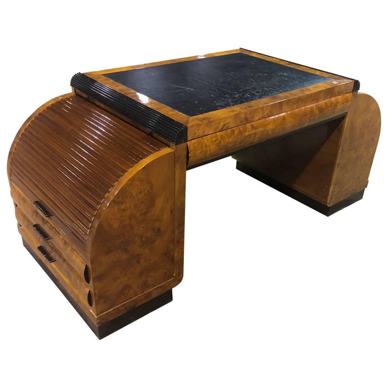 Early 20th Century Burl Wood Art Deco Writing Desk or Vanity at 1stDibs
