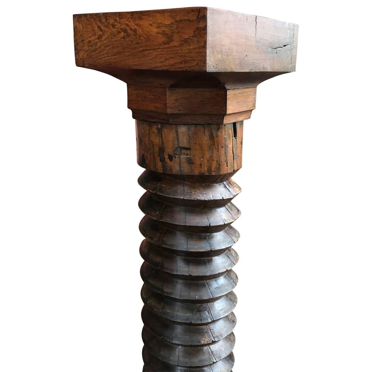 Hand-Crafted Wooden Corkscrew Style Pedestal