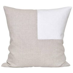 Large Contemporary Natural Irish Linen Pillow with Vintage White Patch
