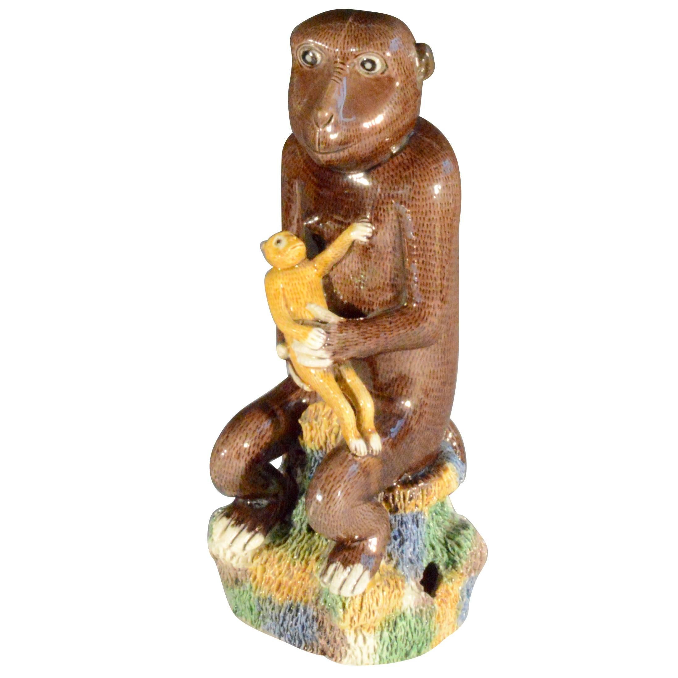 Chinese Export Glazed Biscuit Model of Monkey, 18th-Early 19th Century