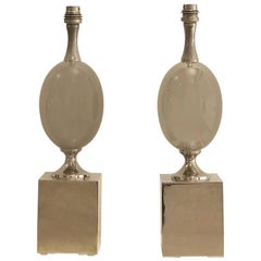 Pair of Nickel-Plated Brass Table Lamps by Philippe Barbier, France, 1970s