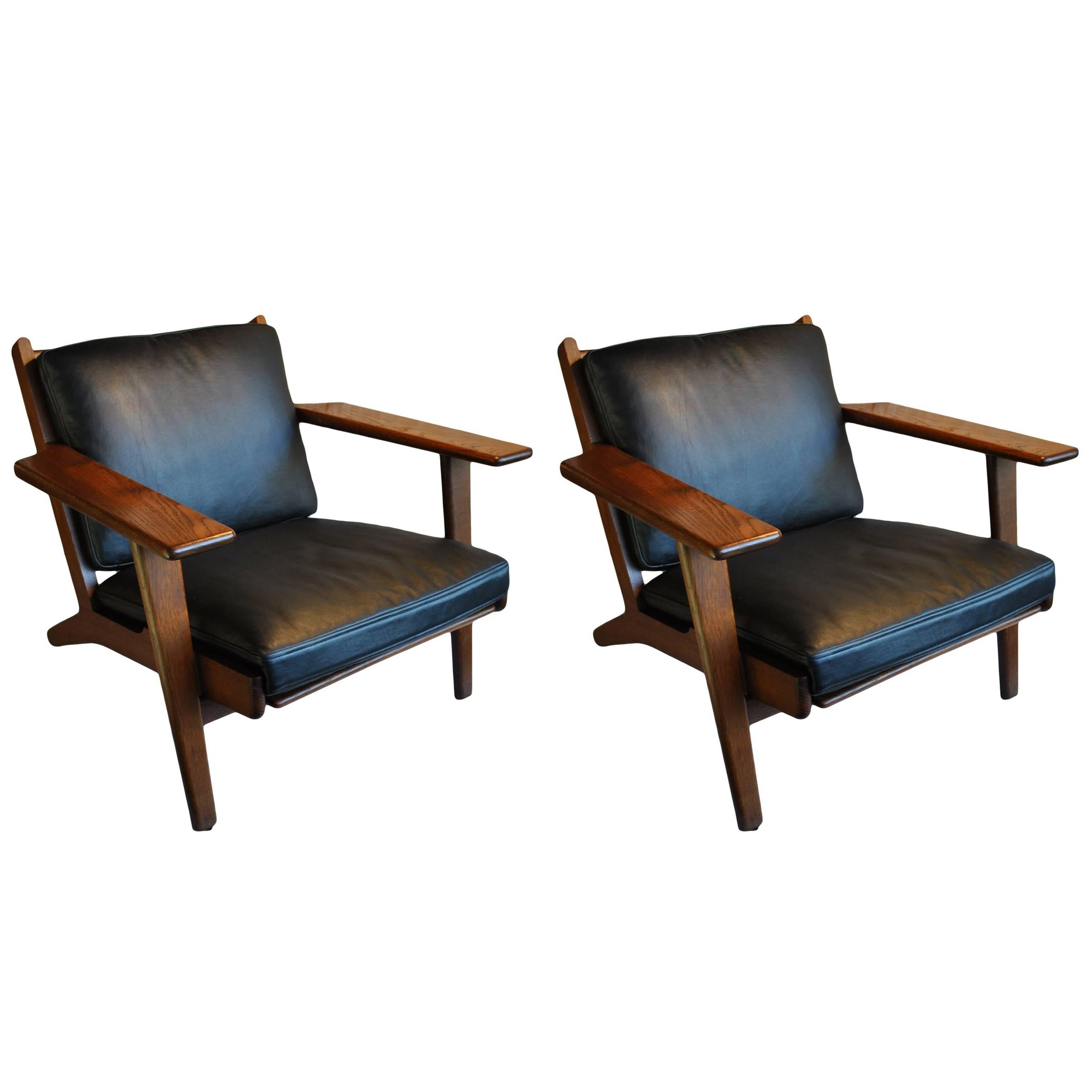 Pair of Hans J Wegner GE290 Lounge Chairs, Fumed Oak, New Leather, Restored