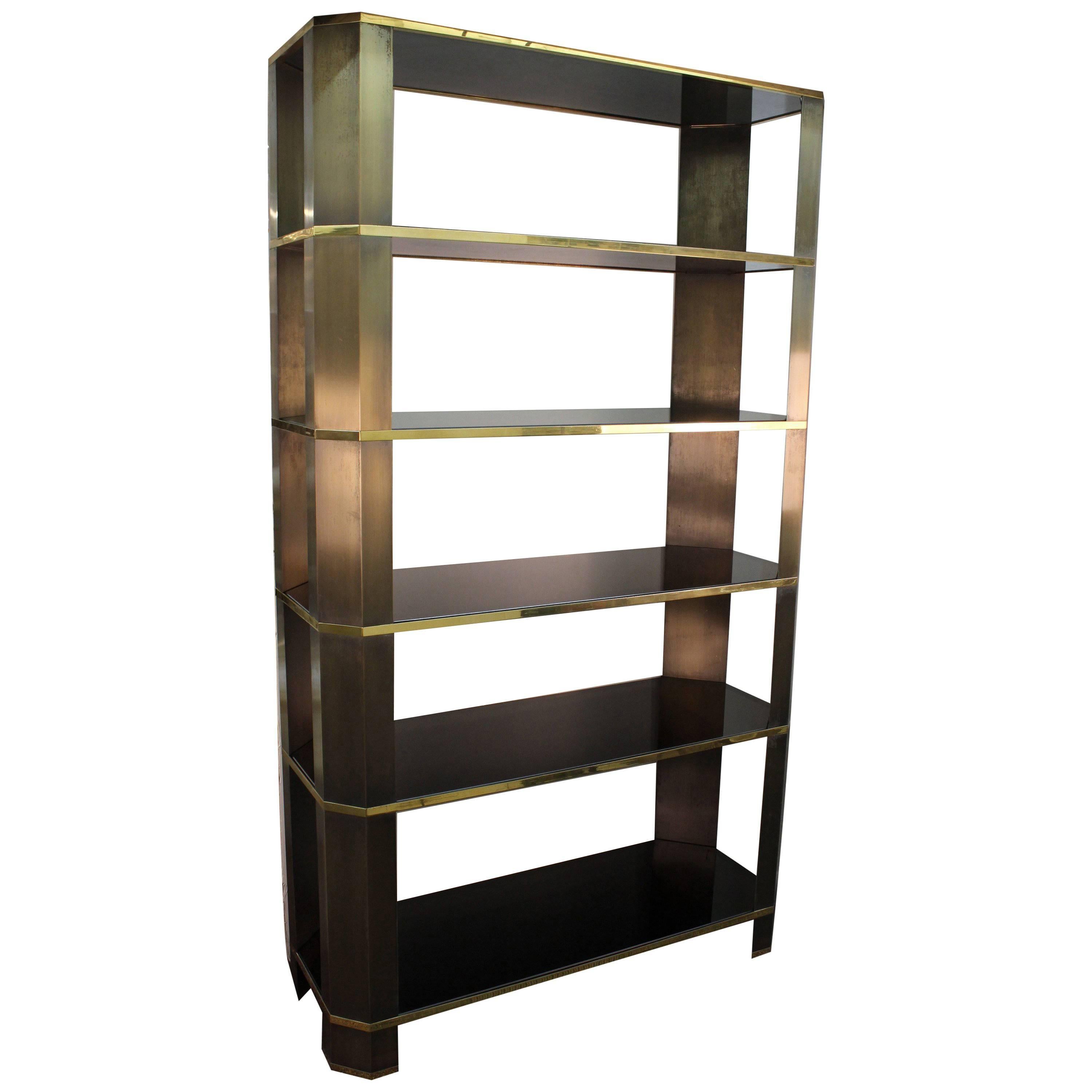 Monumental Modern Bronze and Smoked Glass Etagere