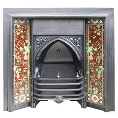 Large 19th Century Victorian Gothic Cast Iron and Tiled Fireplace Insert