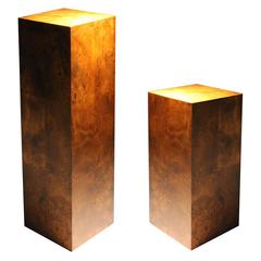 Pair of MIlo Baughman Burl Wood Pedestal Sculpture Bases