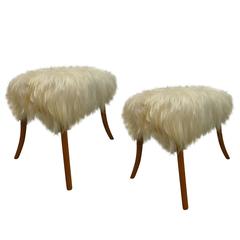 Pair of Long Hair Goatskin Benches 1